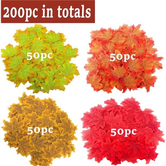 New 200 PCS 3.15-inch Assorted Fake Fall Leaves for Home Autumn Decor & Crafts - Picture 3 of 7